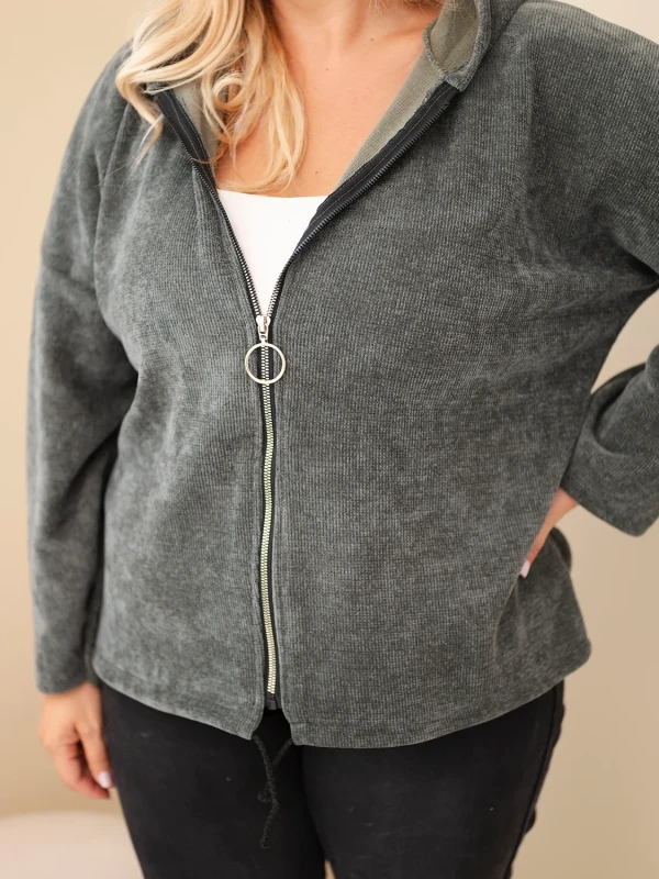  Bluza damska Plus Size sztruksowa z kapturem i zamkiem( r. 46-50)       
