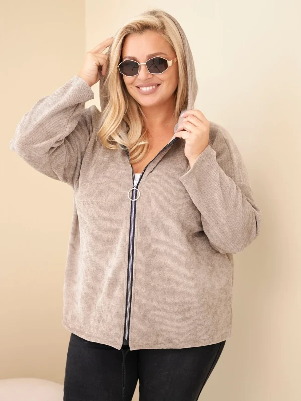  Bluza damska Plus Size sztruksowa z kapturem i zamkiem( r. 46-50)         