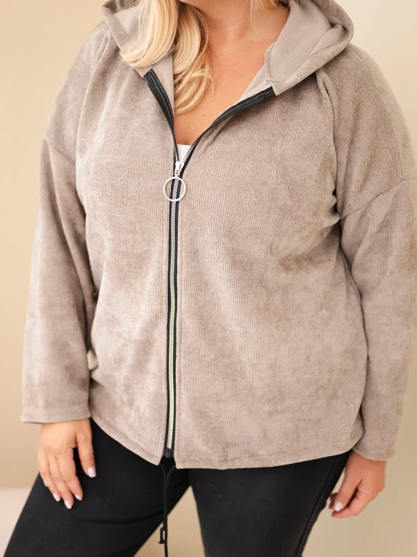  Bluza damska Plus Size sztruksowa z kapturem i zamkiem( r. 46-50)         