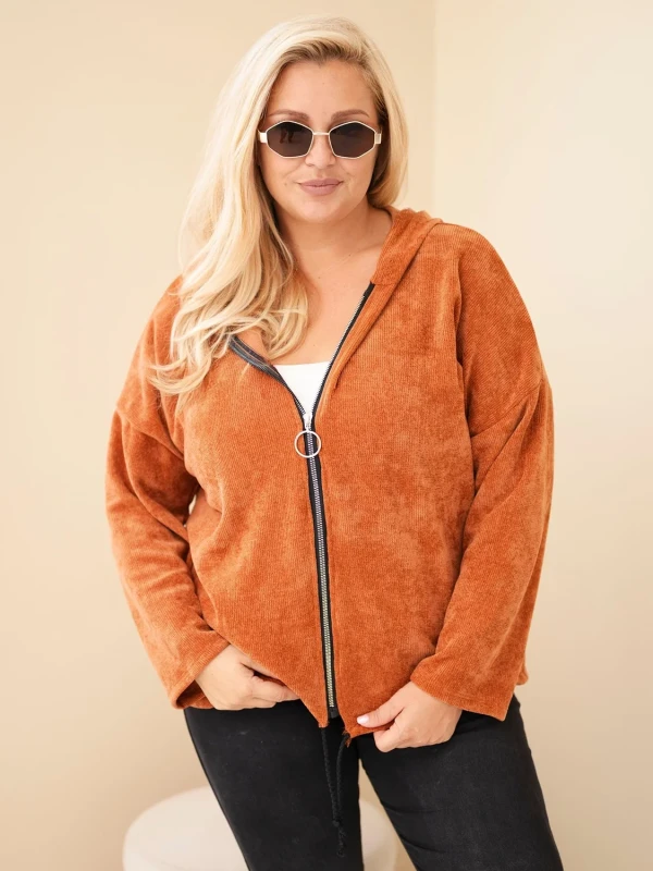  Bluza damska Plus Size sztruksowa z kapturem i zamkiem( r. 46-50)          