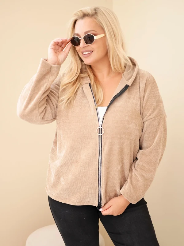  Bluza damska Plus Size sztruksowa z kapturem i zamkiem( r. 46-50)           