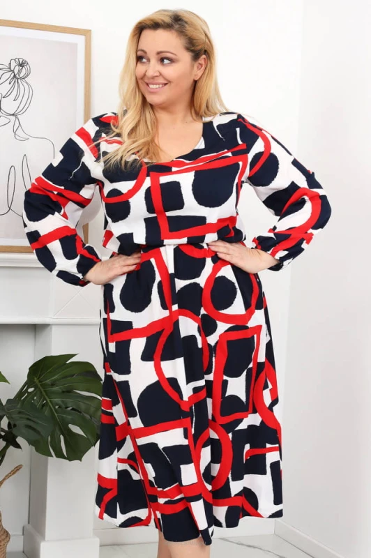 Sukienka plus size BETANY granatowo - czerwona  ( r. 44-52)    