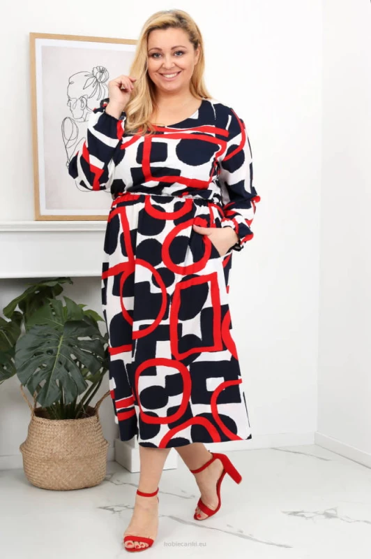 Sukienka plus size BETANY granatowo - czerwona  ( r. 44-52)    