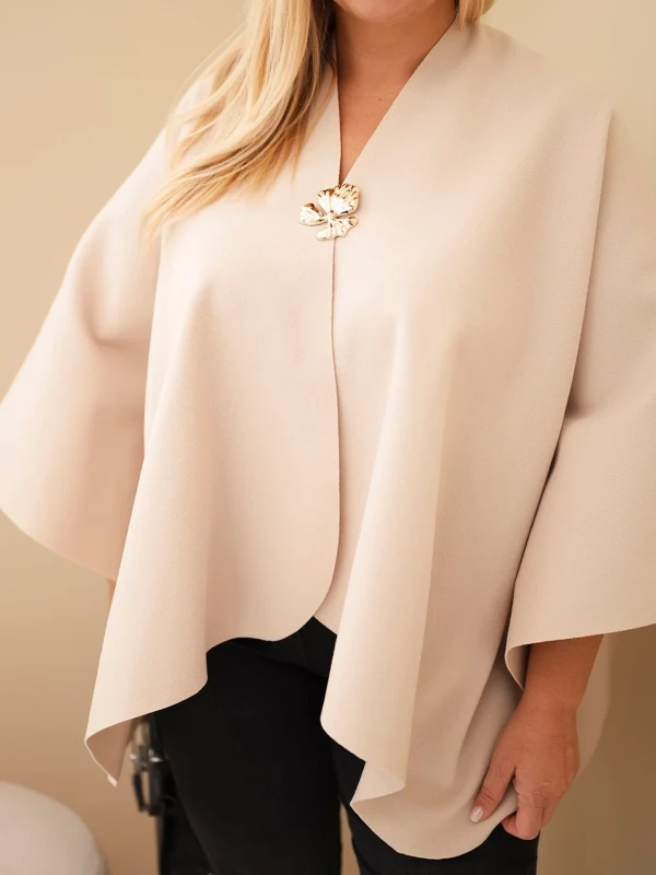 Narzutka damska ponczo Plus Size z broszką – elegancka narzutka oversize ( r 46-60)