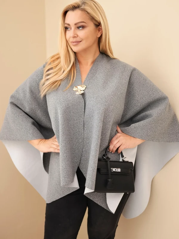 Narzutka damska ponczo Plus Size z broszką – elegancka narzutka oversize ( r 46-60)