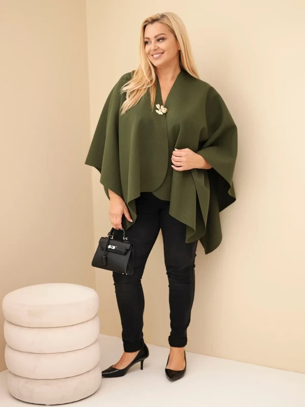 Narzutka damska ponczo Plus Size z broszką – elegancka narzutka oversize ( r 46-60) 