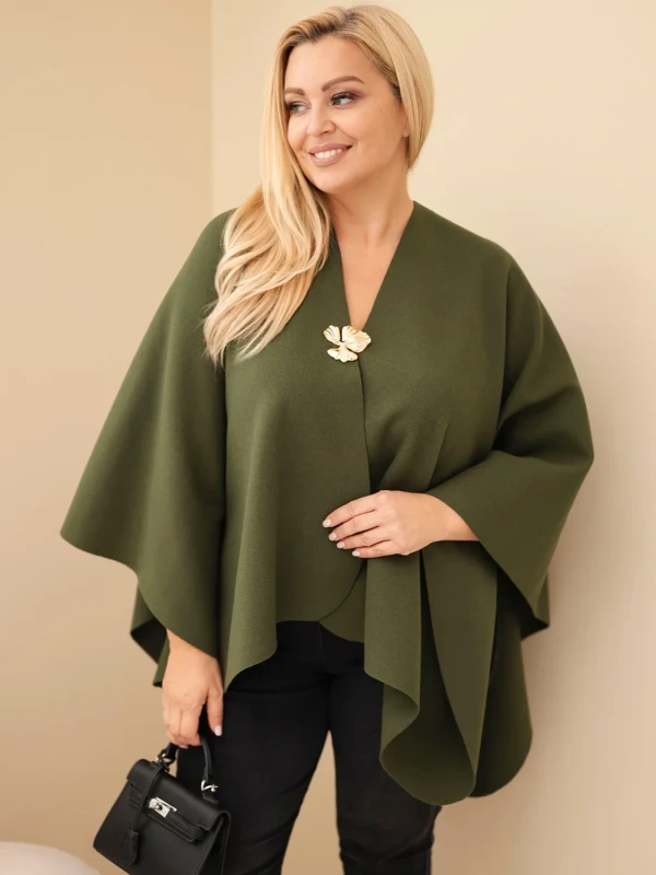 Narzutka damska ponczo Plus Size z broszką – elegancka narzutka oversize ( r 46-60) 