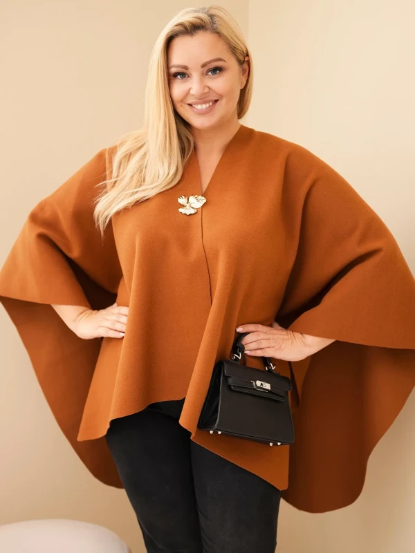 Narzutka damska ponczo Plus Size z broszką – elegancka narzutka oversize ( r 46-60) 
