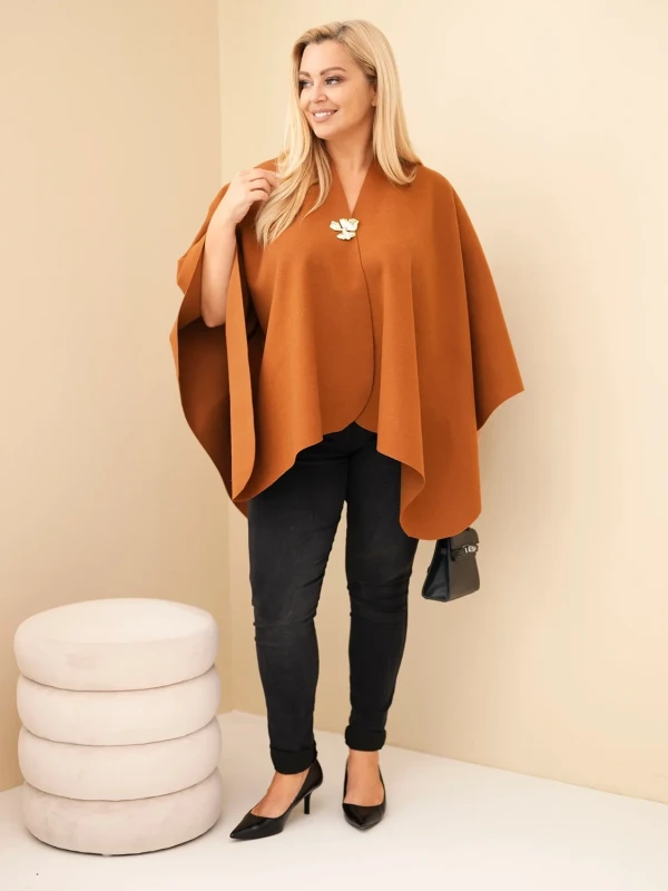 Narzutka damska ponczo Plus Size z broszką – elegancka narzutka oversize ( r 46-60) 
