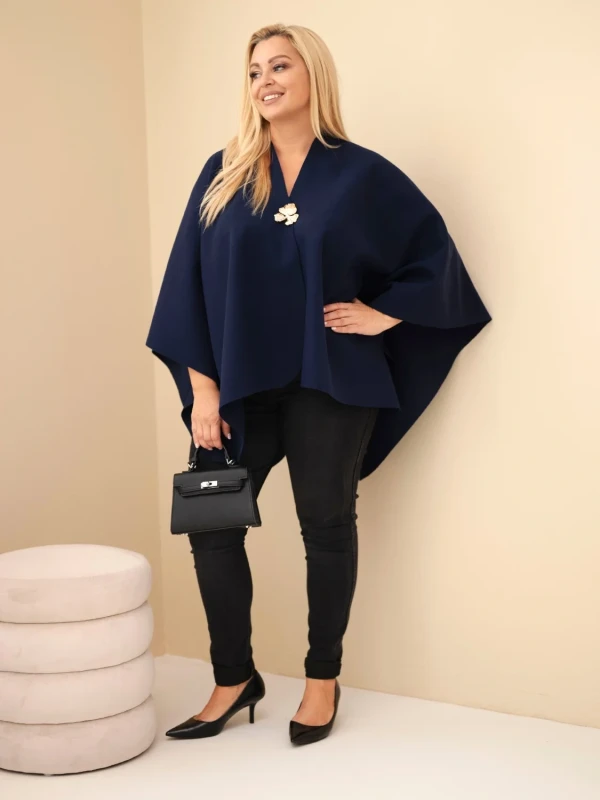 Narzutka damska ponczo Plus Size z broszką – elegancka narzutka oversize ( r 46-60)
