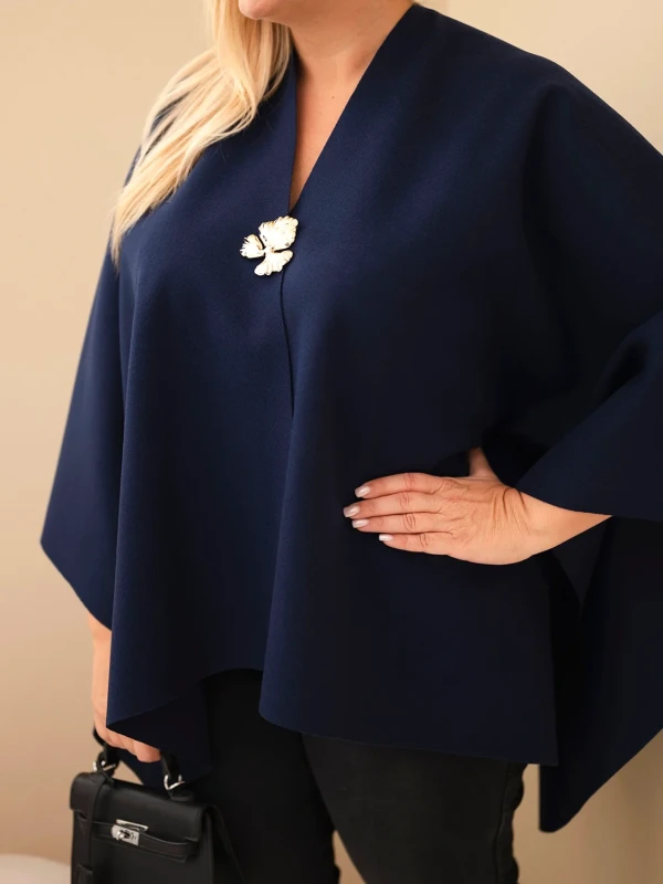 Narzutka damska ponczo Plus Size z broszką – elegancka narzutka oversize ( r 46-60)