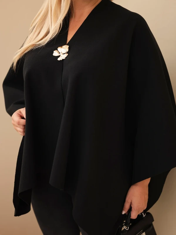 Narzutka damska ponczo Plus Size z broszką – elegancka narzutka oversize ( r 46-60) 