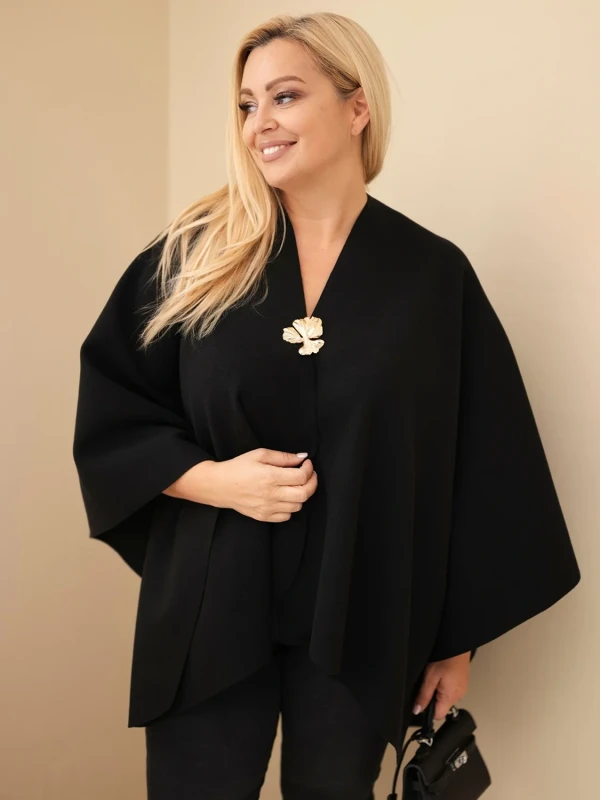 Narzutka damska ponczo Plus Size z broszką – elegancka narzutka oversize ( r 46-60) 
