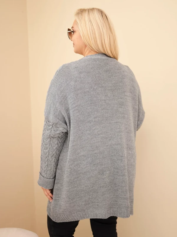 Kardigan damski Plus Size z warkoczowym wzorem – długi sweter rozpinany 48–54