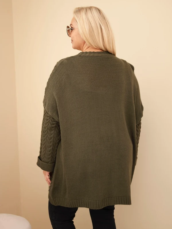 Kardigan damski Plus Size z warkoczowym wzorem – długi sweter rozpinany 48–54