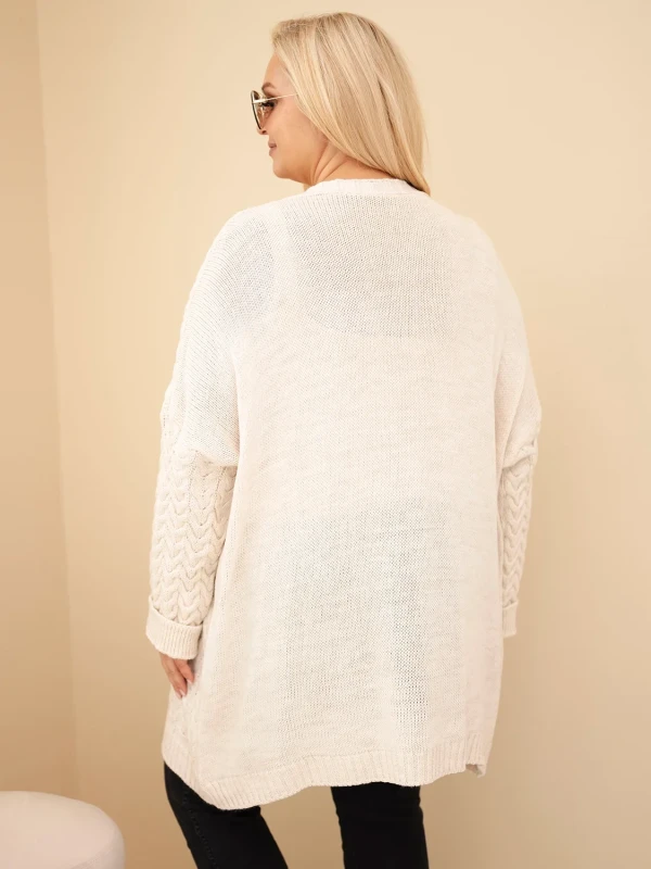 Kardigan damski Plus Size z warkoczowym wzorem – długi sweter rozpinany 48–54  