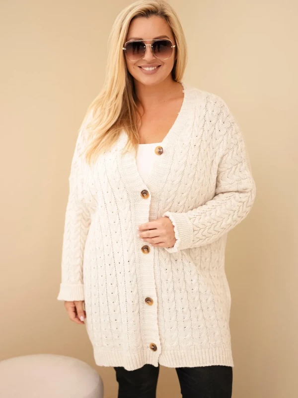 Kardigan damski Plus Size z warkoczowym wzorem – długi sweter rozpinany 48–54  