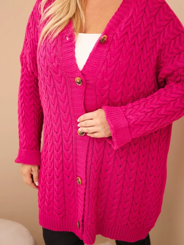 Kardigan damski Plus Size z warkoczowym wzorem – długi sweter rozpinany 48–54