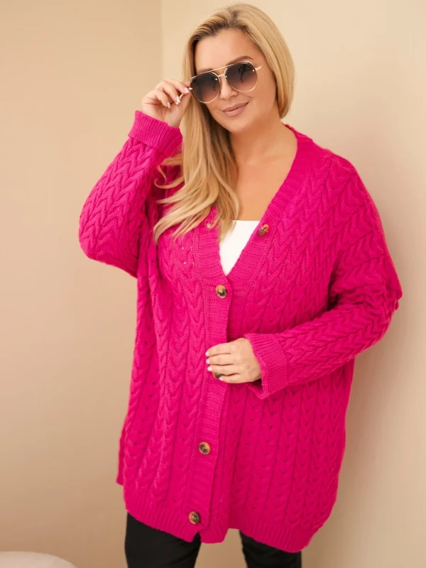Kardigan damski Plus Size z warkoczowym wzorem – długi sweter rozpinany 48–54