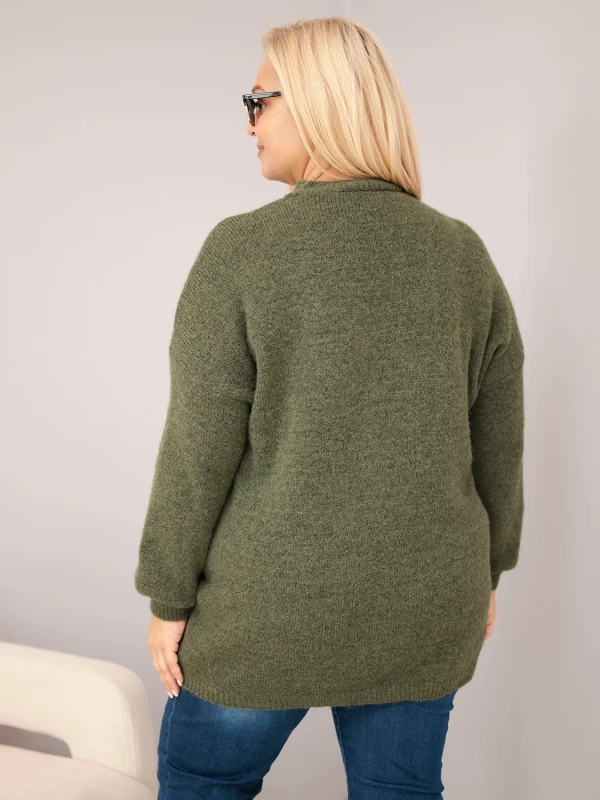 Sweter damski Plus Size z wełną i kokardą – długi sweter 46–50