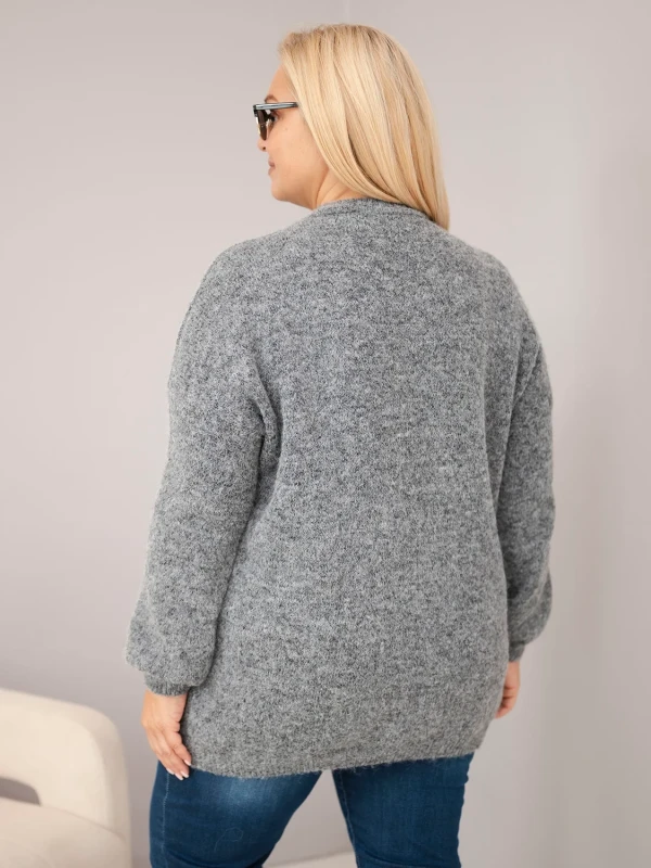 Sweter damski Plus Size z wełną i kokardą – długi sweter 46–50