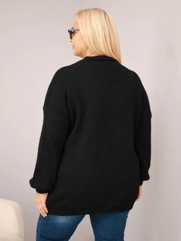 Sweter damski Plus Size z wełną i kokardą – długi sweter 46–50