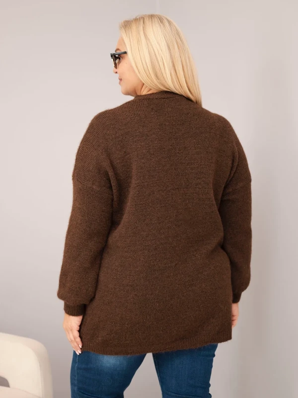 Sweter damski Plus Size z wełną i kokardą – długi sweter 46–50
