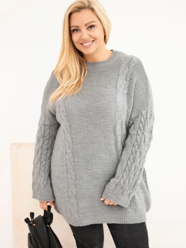 Sweter damski Plus Size z warkoczowym wzorem – długi sweter oversize 48–52