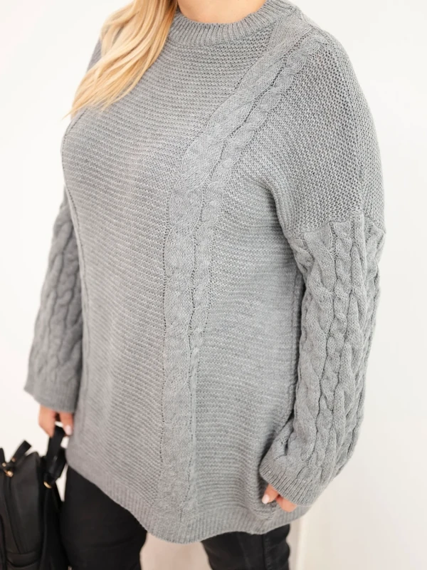 Sweter damski Plus Size z warkoczowym wzorem – długi sweter oversize 48–52