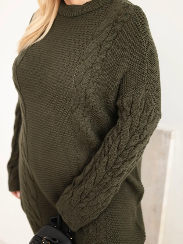 Sweter damski Plus Size z warkoczowym wzorem – długi sweter oversize 48–52