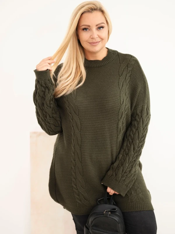 Sweter damski Plus Size z warkoczowym wzorem – długi sweter oversize 48–52