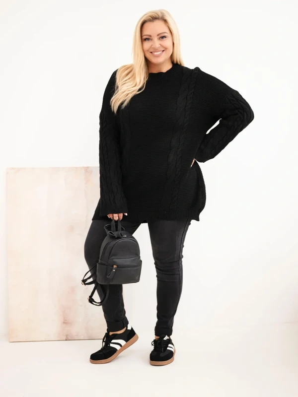 Sweter damski Plus Size z warkoczowym wzorem – długi sweter oversize 48–52 