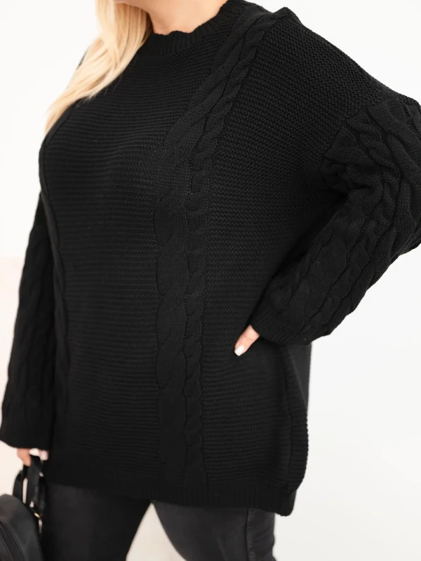 Sweter damski Plus Size z warkoczowym wzorem – długi sweter oversize 48–52 