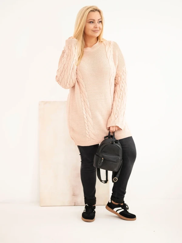 Sweter damski Plus Size z warkoczowym wzorem – długi sweter oversize 48–52  