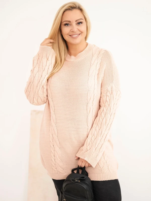 Sweter damski Plus Size z warkoczowym wzorem – długi sweter oversize 48–52  