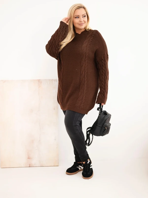 Sweter damski Plus Size z warkoczowym wzorem – długi sweter oversize 48–52   