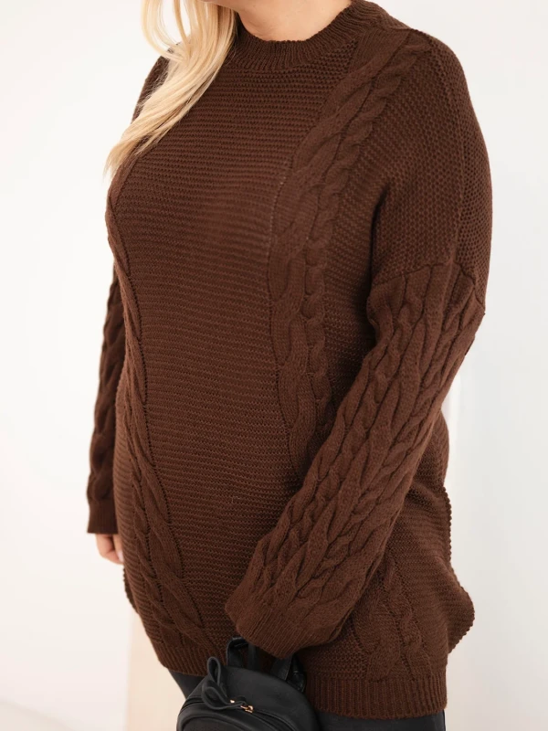 Sweter damski Plus Size z warkoczowym wzorem – długi sweter oversize 48–52   