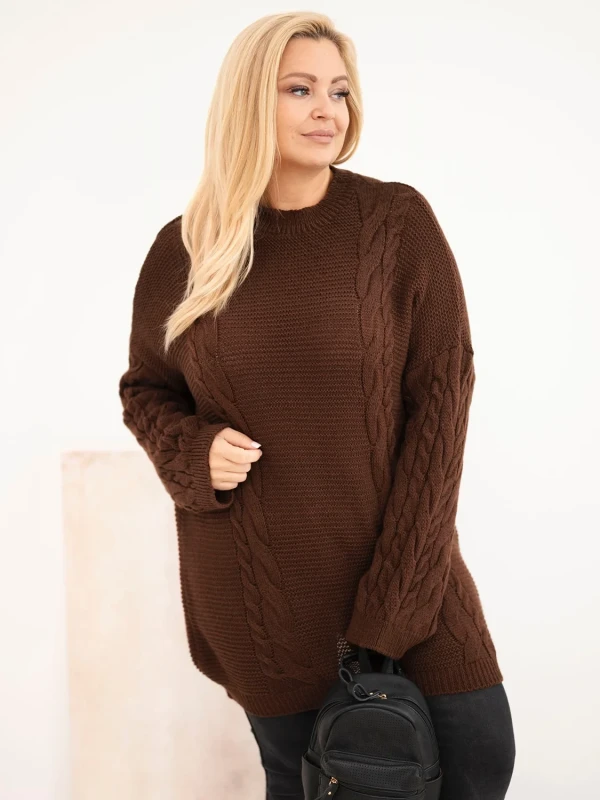 Sweter damski Plus Size z warkoczowym wzorem – długi sweter oversize 48–52   