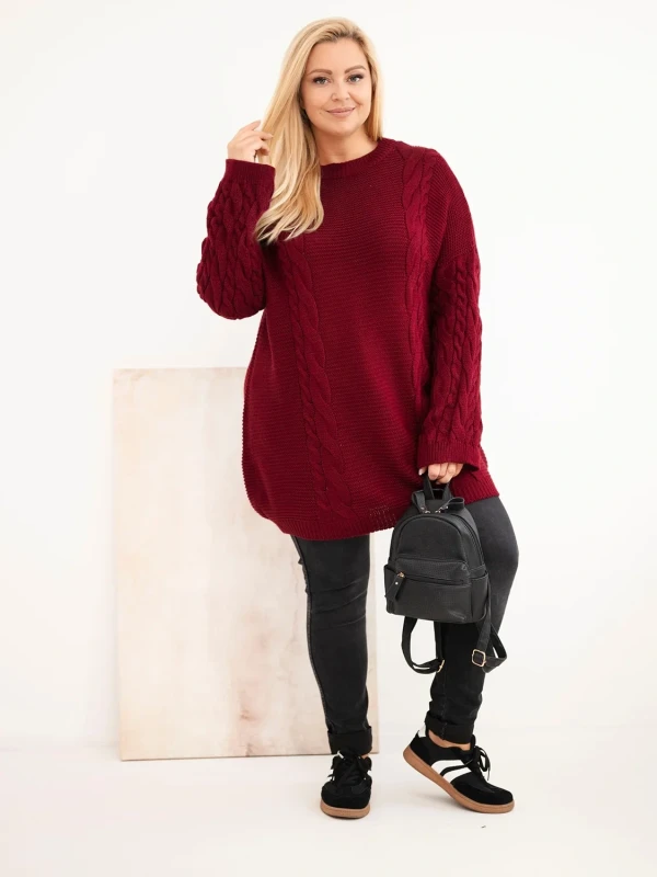 Sweter damski Plus Size z warkoczowym wzorem – długi sweter oversize 48–52  