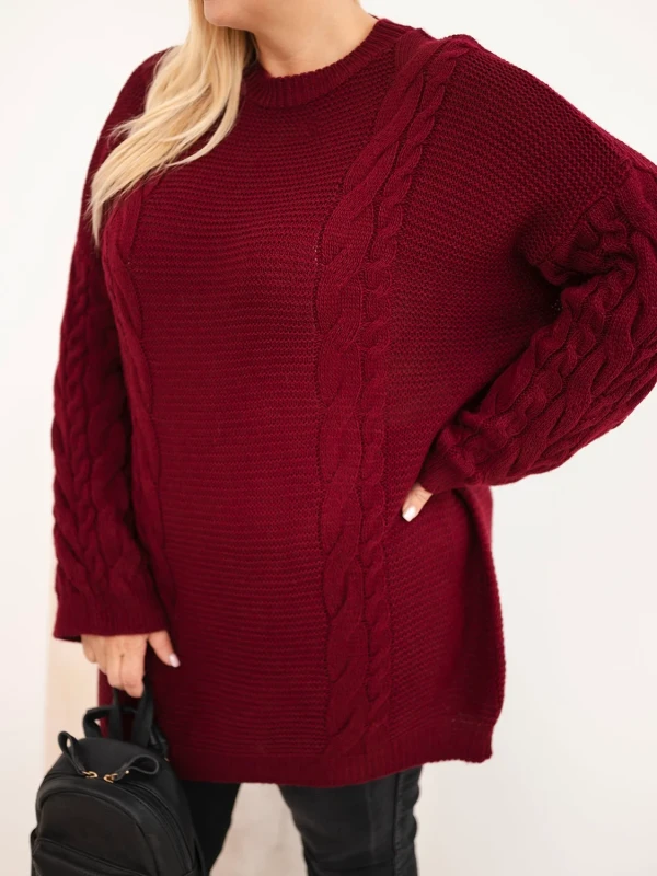 Sweter damski Plus Size z warkoczowym wzorem – długi sweter oversize 48–52  