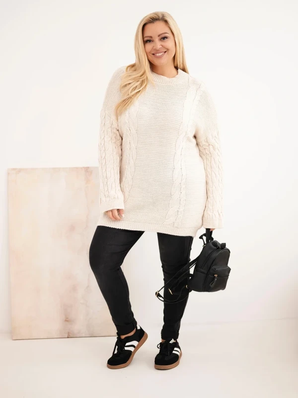 Sweter damski Plus Size z warkoczowym wzorem – długi sweter oversize 48–52  