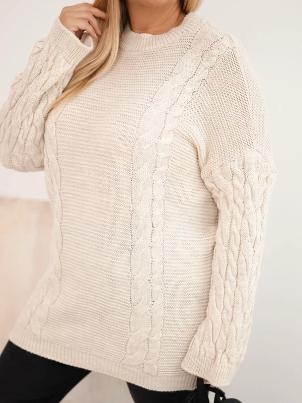 Sweter damski Plus Size z warkoczowym wzorem – długi sweter oversize 48–52  