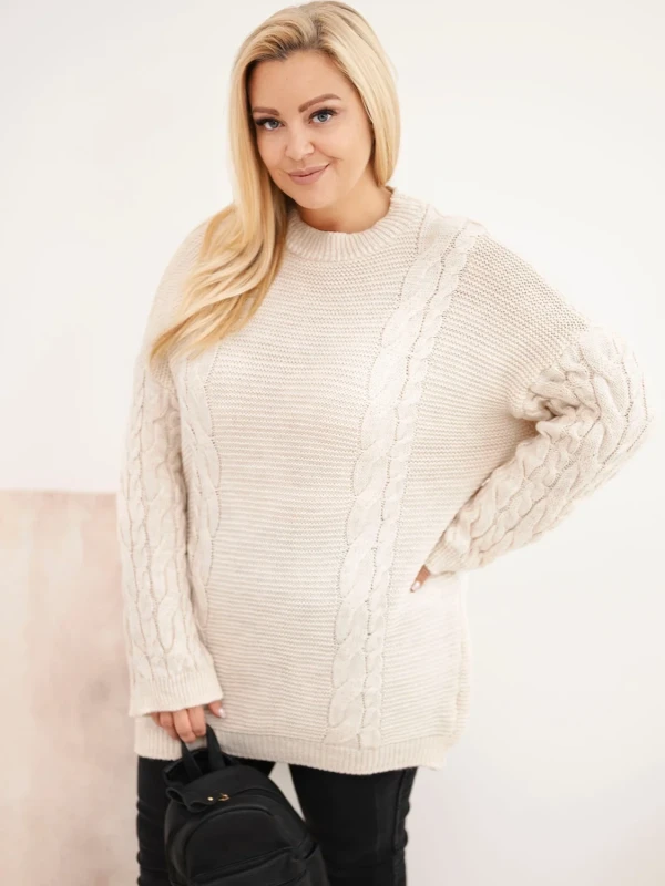 Sweter damski Plus Size z warkoczowym wzorem – długi sweter oversize 48–52  