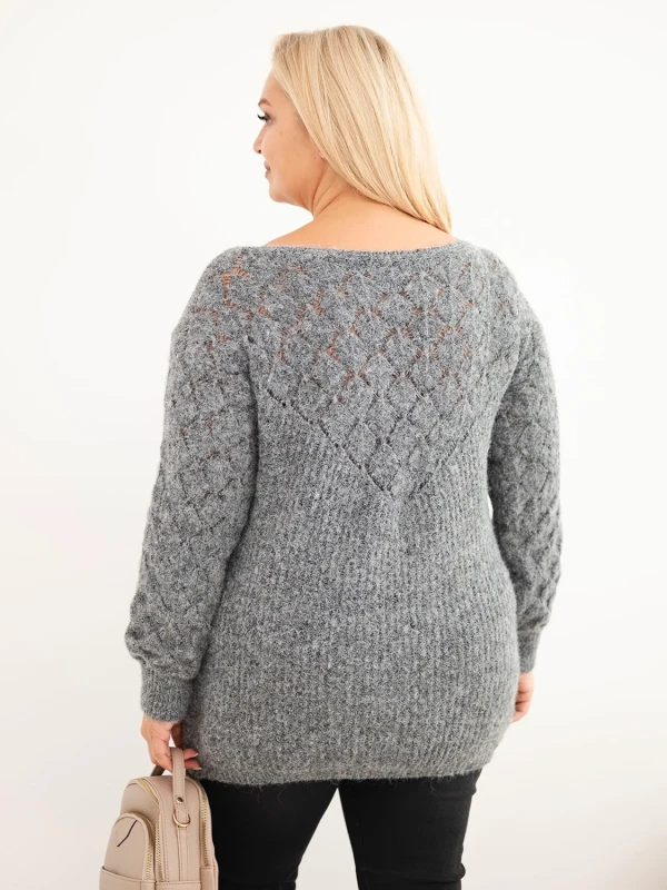 Sweter damski Plus Size z ażurowym wzorem i wełną – długi sweter 46–50 