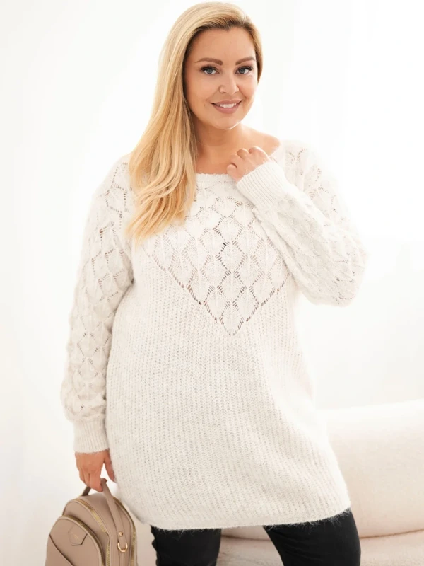 Sweter damski Plus Size z ażurowym wzorem i wełną – długi sweter 46–50 