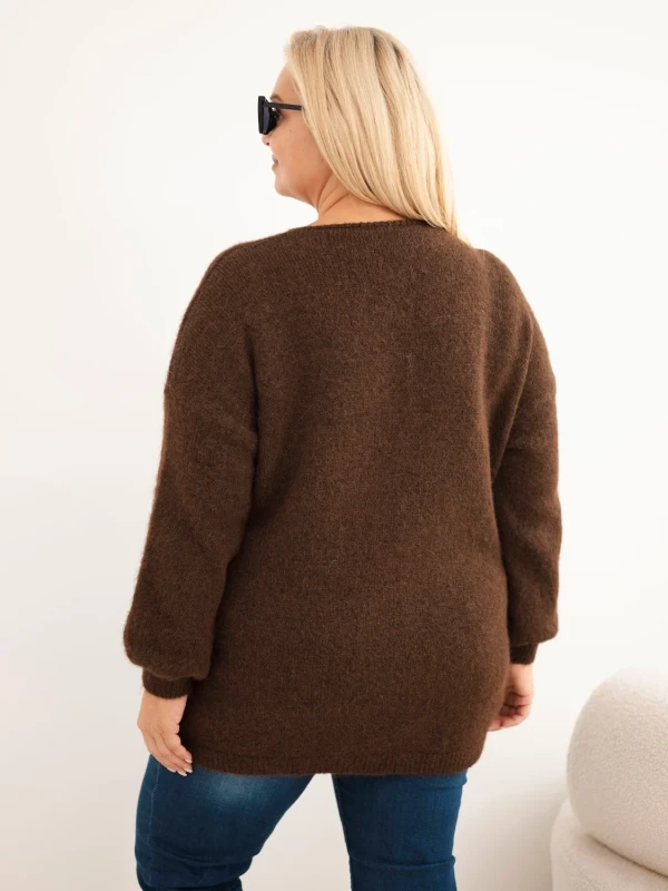 Sweter damski Plus Size z wełną i dekoltem V (r.46/50)