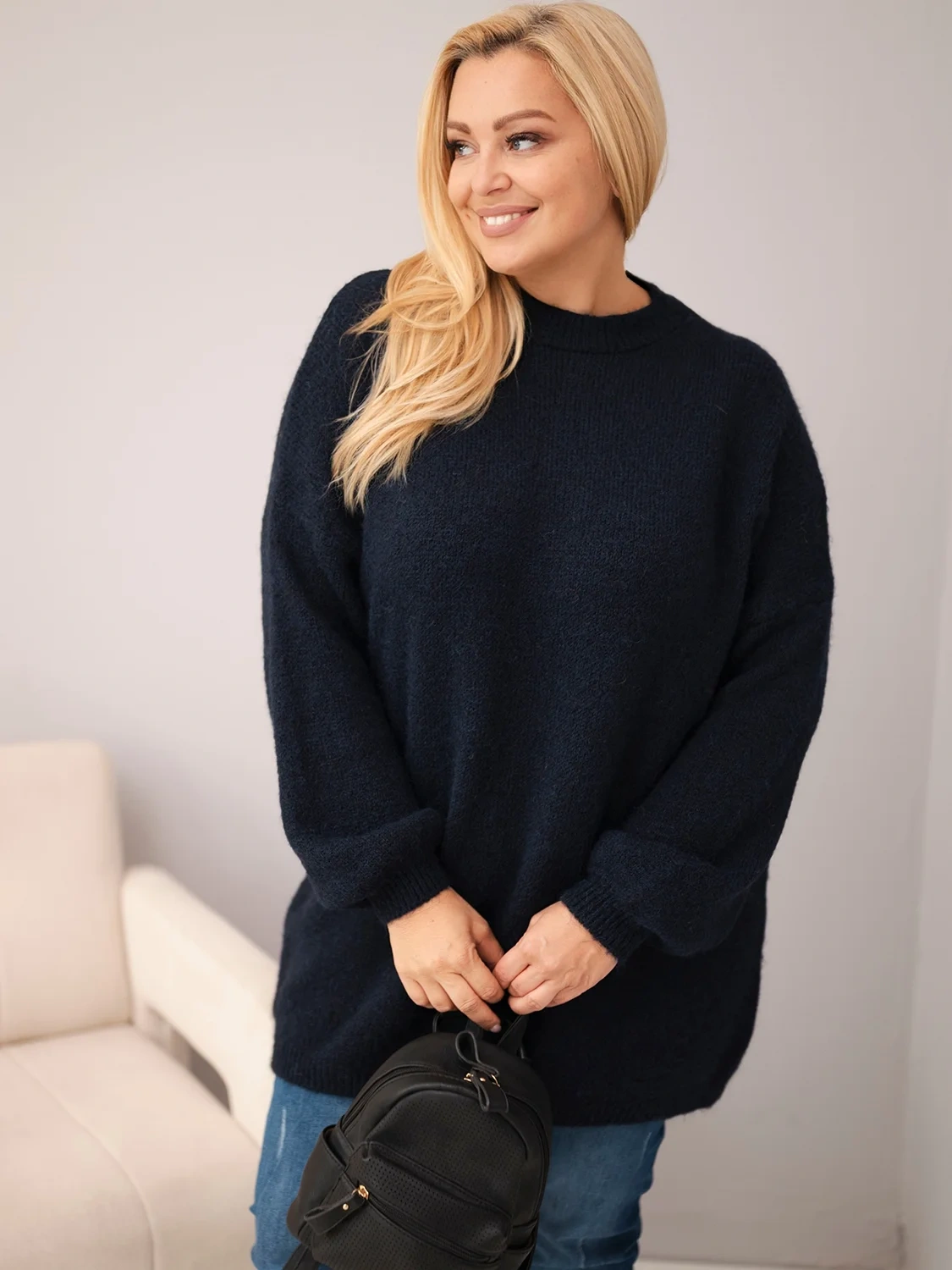 Sweter damski Plus Size z wełną – luźny krój 46–50 