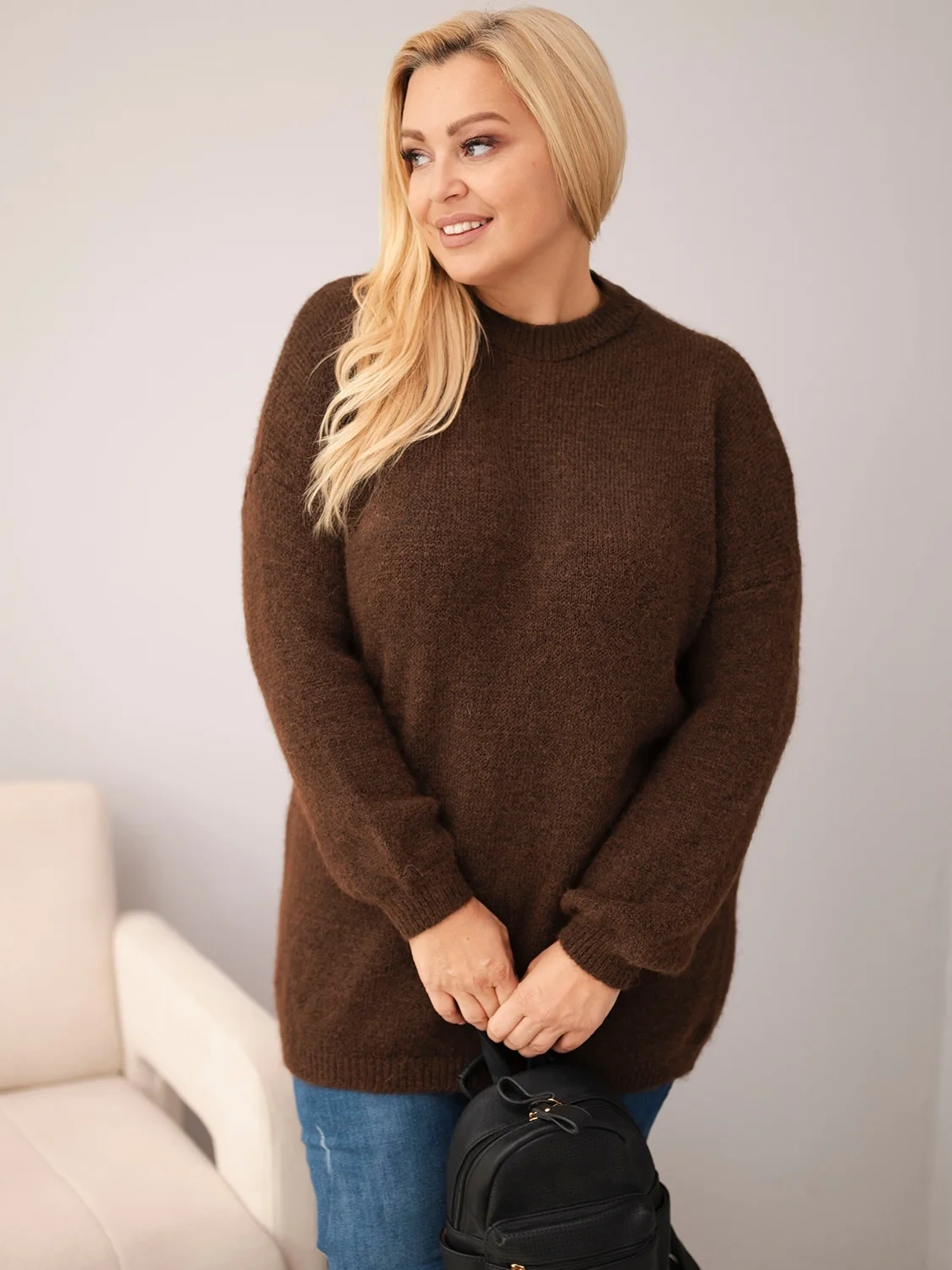 Sweter damski Plus Size z wełną – luźny krój 46–50