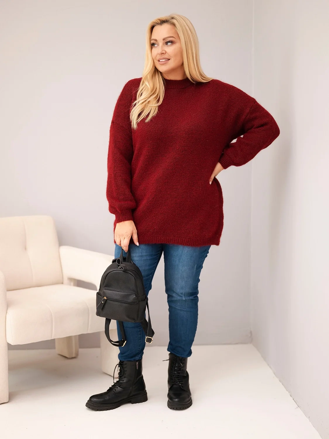 Sweter damski Plus Size z wełną – luźny krój 46–50