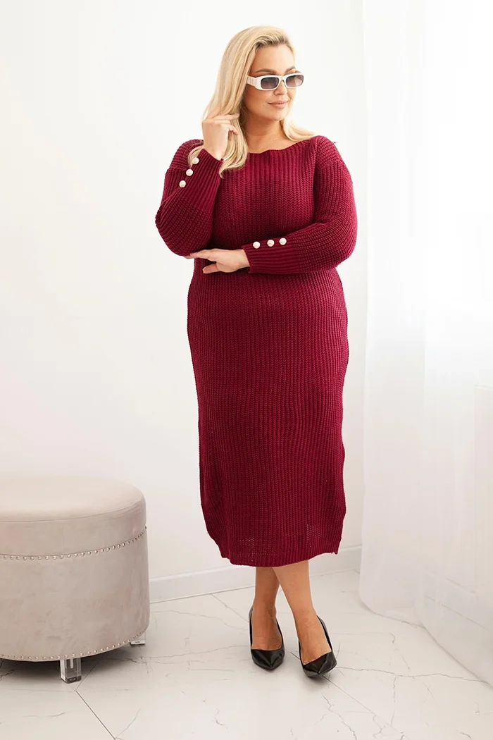 Sukienka swetrowa damska Plus Size z moherem, guziki na rękawach ( r. 46-52) 